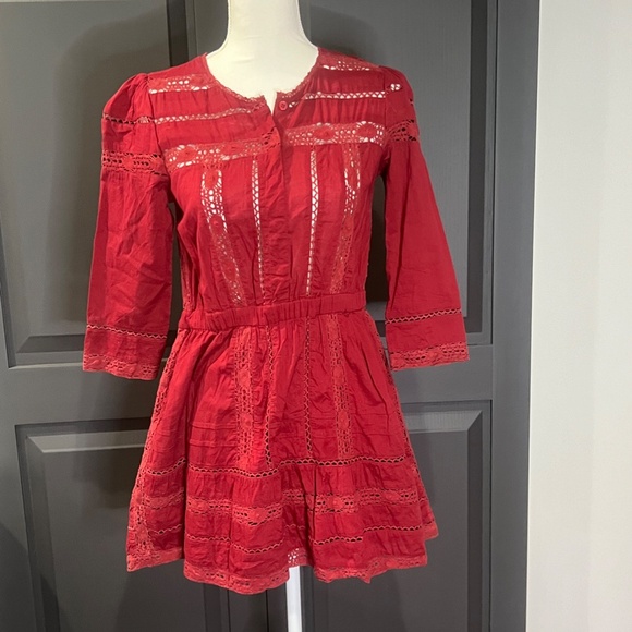 Tularosa Payton Lace Dress Burnt Cayenne 3/4 Sleeve Button Front Sz XS Revolve - Picture 12 of 14